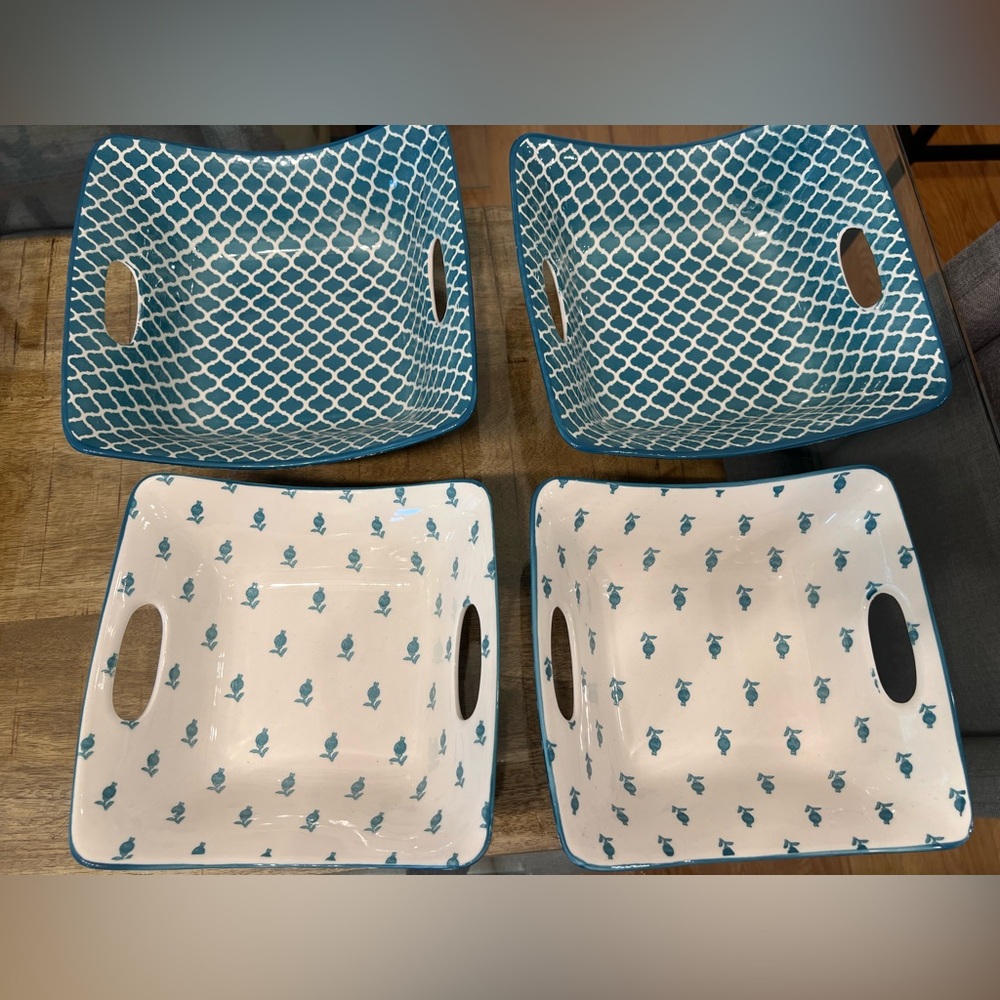 Set of 4 Nesting bowls Bronson Pinchot Home Double Handled Square serving